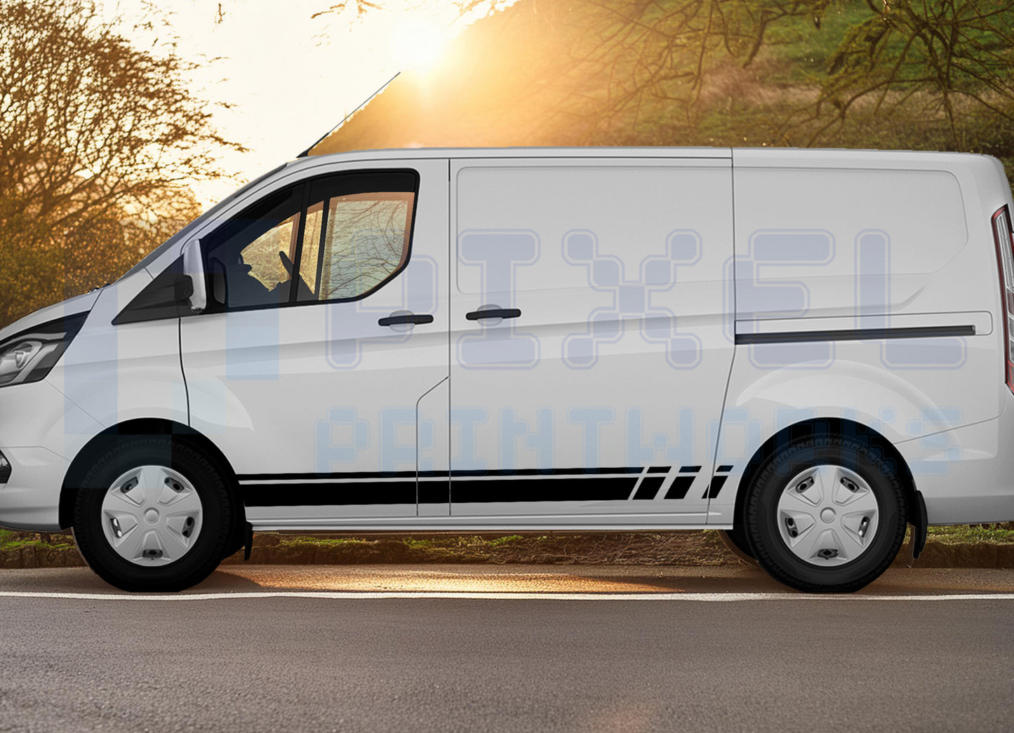 Ford Transit Custom MK8 Side Stripe Decal Kit – Premium Vinyl Van Graphics (2014–2023) | Pixel Printworks