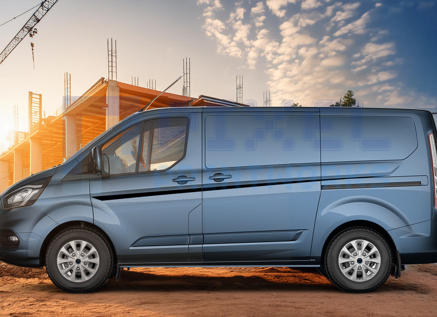 Ford Transit Custom MK8 Thin Side Stripe Decals – Sleek Vinyl Van Graphics (2014–2023)