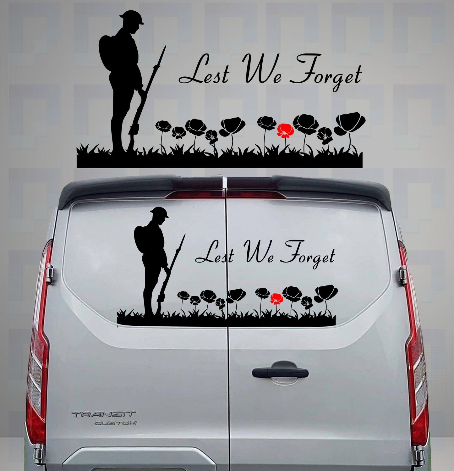 Lest We Forget Poppy Field Vinyl Decal – WW1 Soldier Memorial Sticker for Vans & Campers