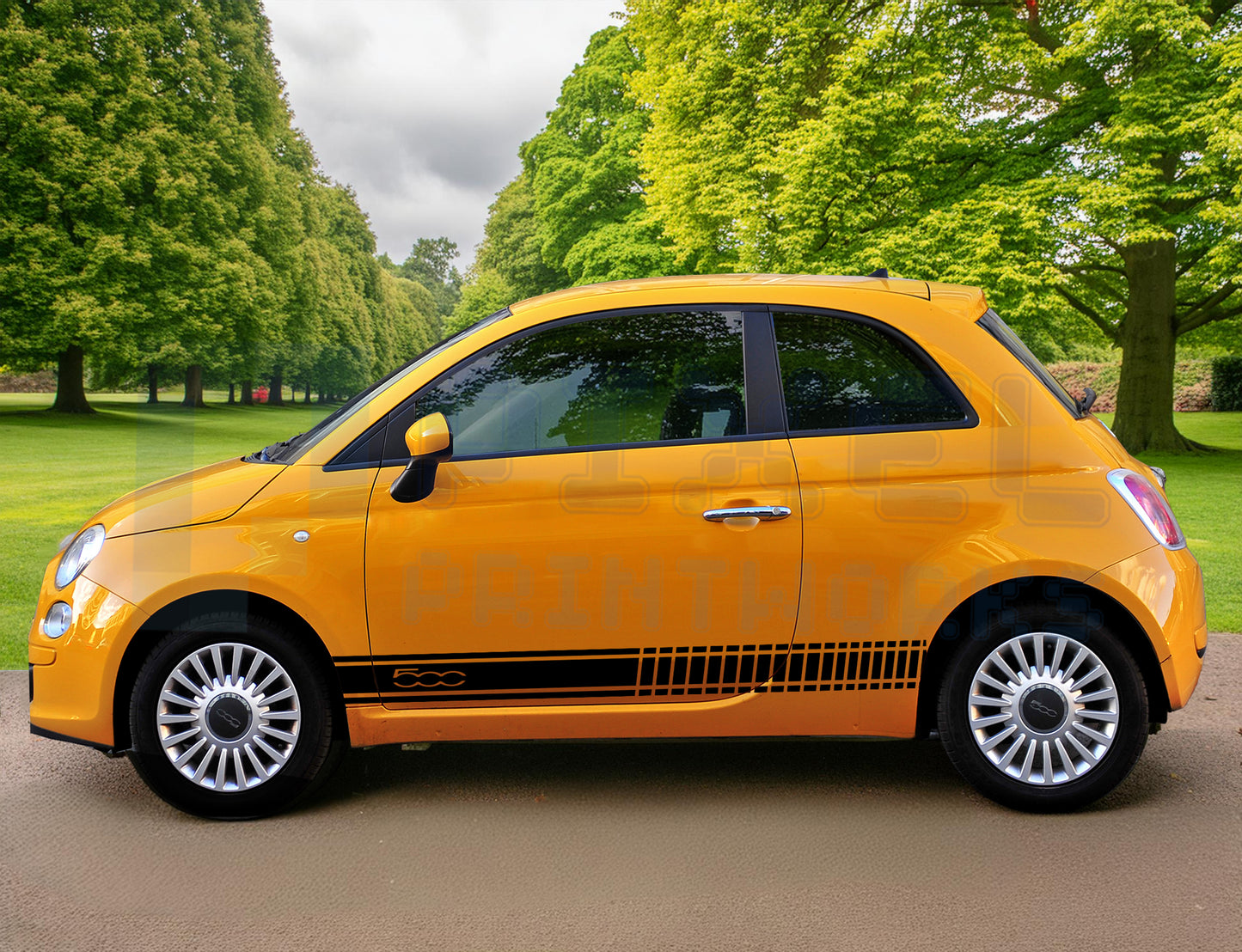 Fiat 500 Stuttered Side Stripe Decal – Broken Line Vinyl Graphic | Pixel Printworks