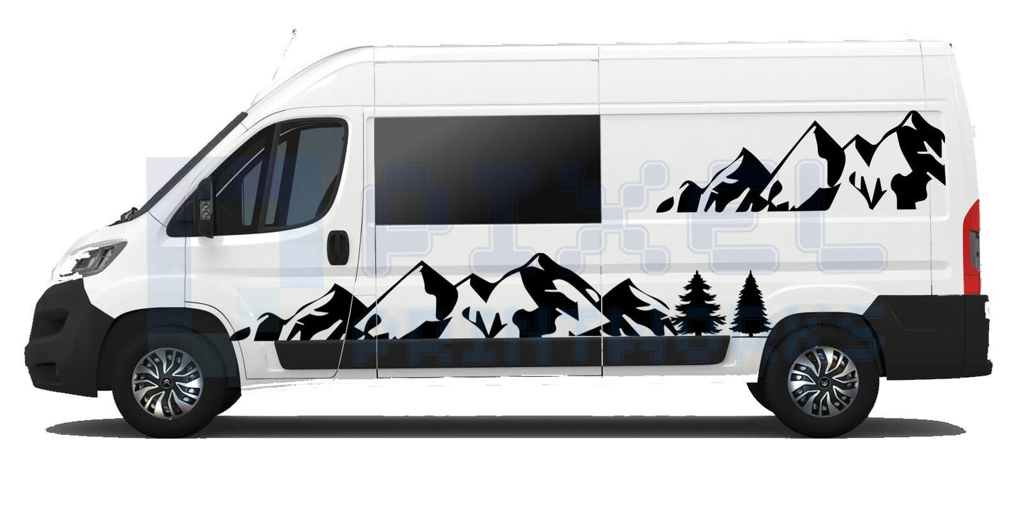 LWB Campervan Mountain Decal Kit – Dual Scene Wrap (4pc Vinyl Set)