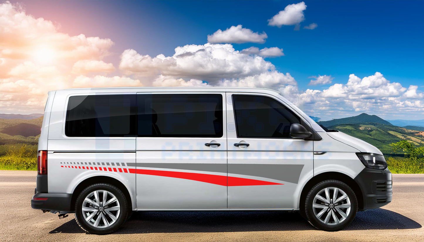 Campervan Vinyl Graphics Kit | SWB & MWB | Universal Fit for Vivaro, Transporter, Transit | 4-Piece Racing Style
