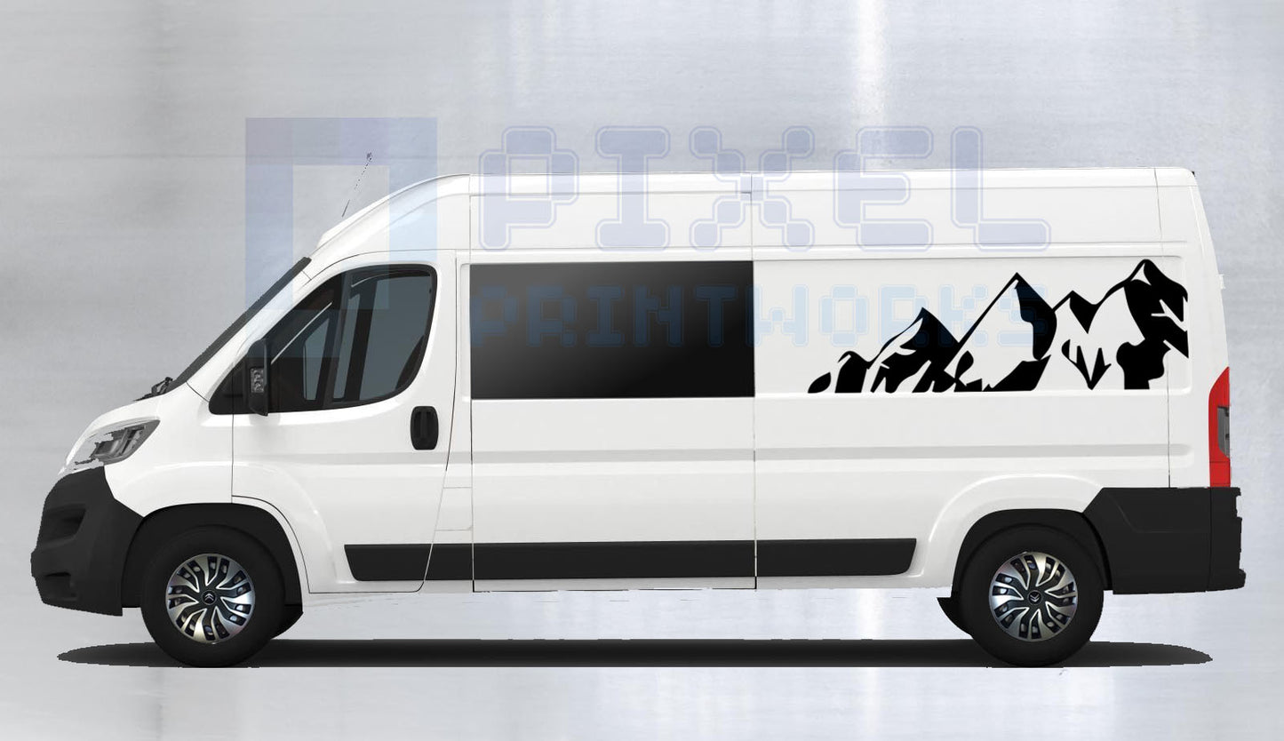 LWB Campervan Large Side Panel Mountain Decals – 2pc Scenic Vinyl Set