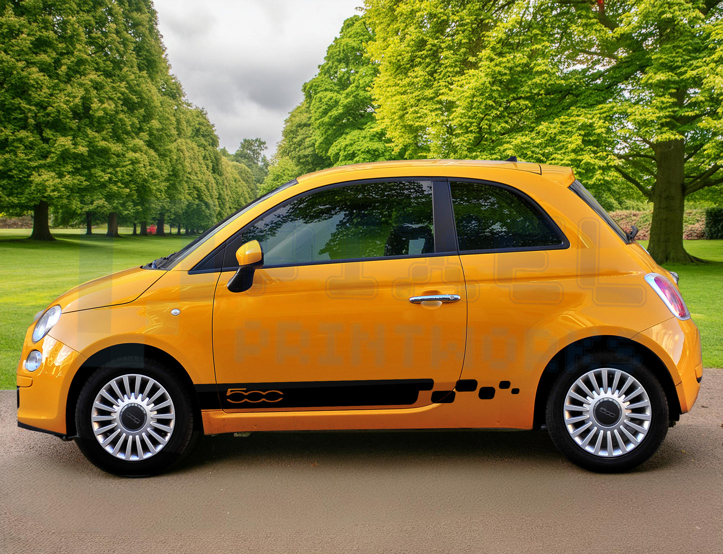 Fiat 500 Alt Checkered Side Stripe Decal – Unique Racing Vinyl Graphics | Pixel Printworks