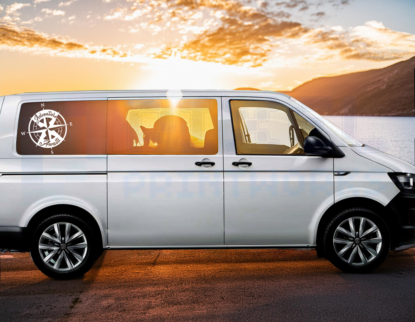 Adventure Awaits Compass Decal – Vinyl Sticker for Campervans & Motorhomes | Pixel Printworks