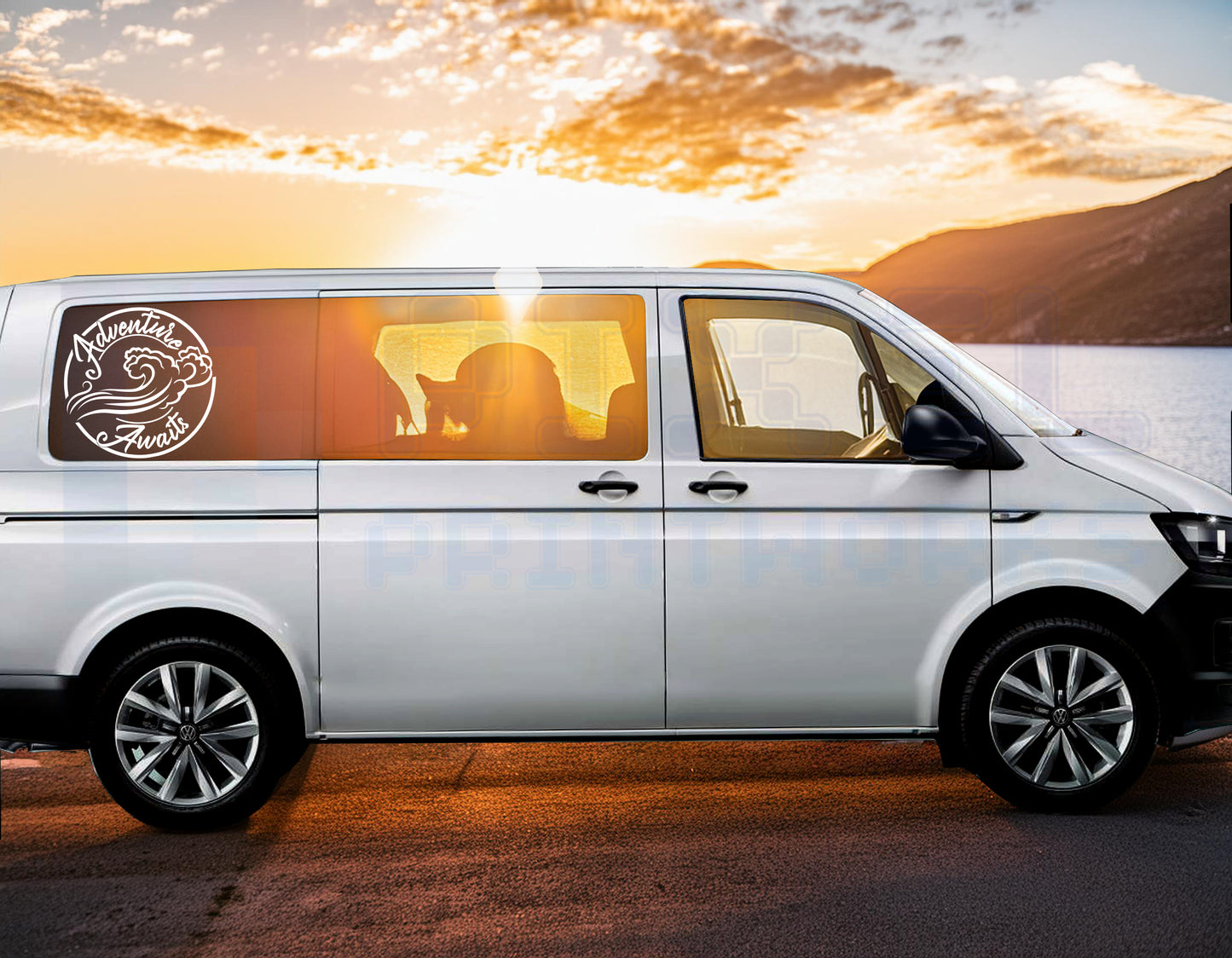 Adventure Awaits Ocean Wave Decal Script Font – Vinyl Sticker for Campervans & Motorhomes | Pixel Printworks