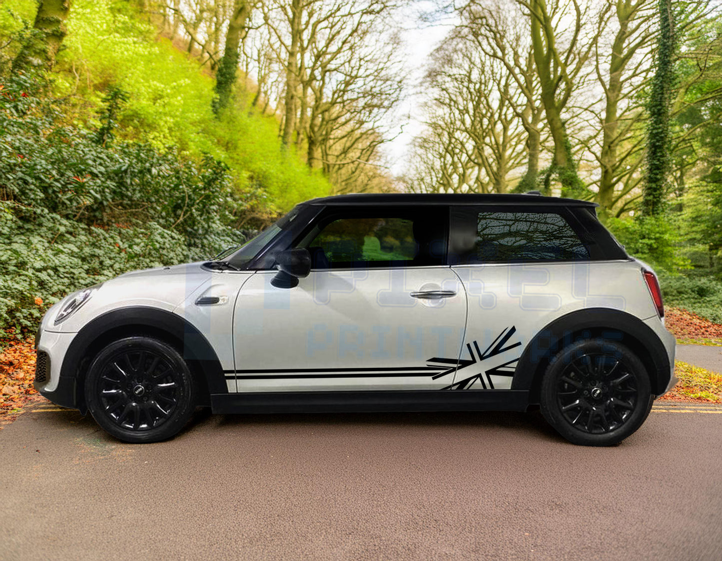 Mini Cooper Union Jack 2-Lines Flag Side Stripe Decals | Vinyl Graphics Kit (2006-2023) | R50 R56 F56 All Models