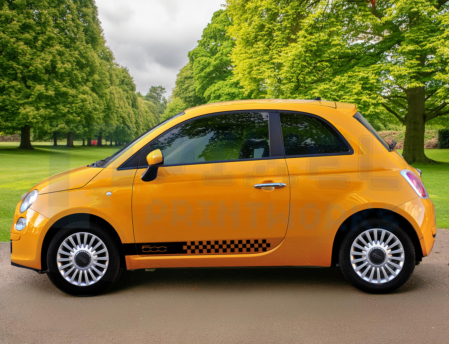 Fiat 500 Checkered Half-Length Side Stripe Decal – Compact Vinyl Graphic Kit | Pixel Printworks