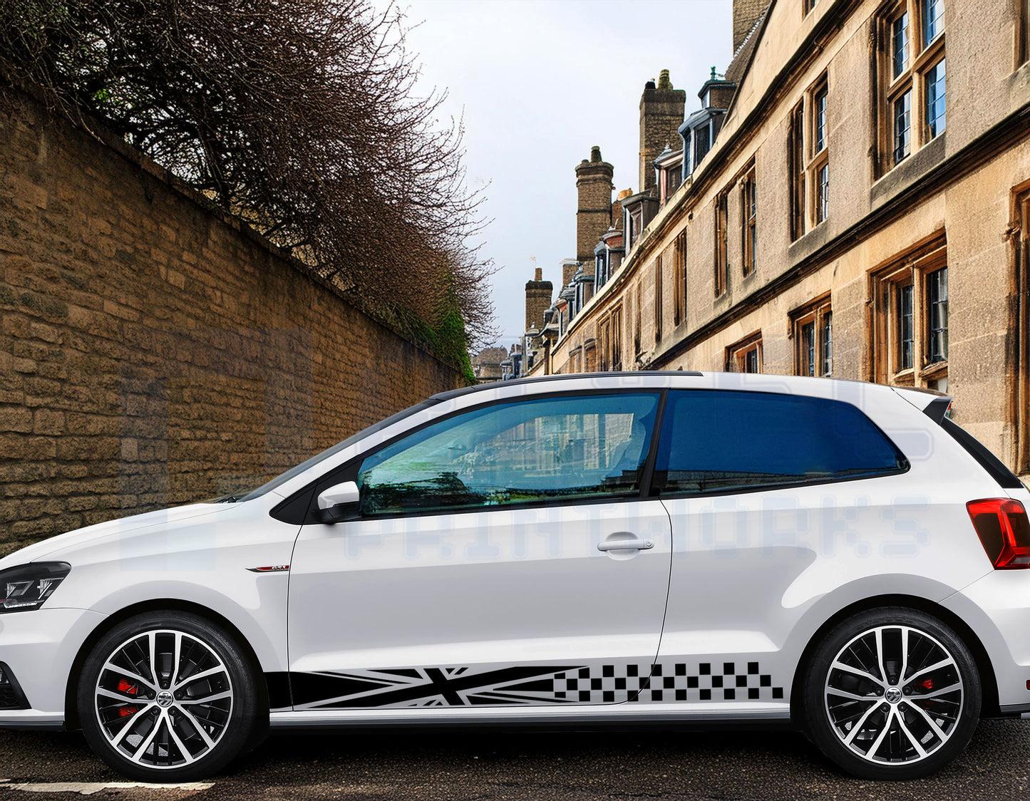 VW Polo Side Stripe Decals –  Chequered Union Jack Design (Fits MK5 & MK6)