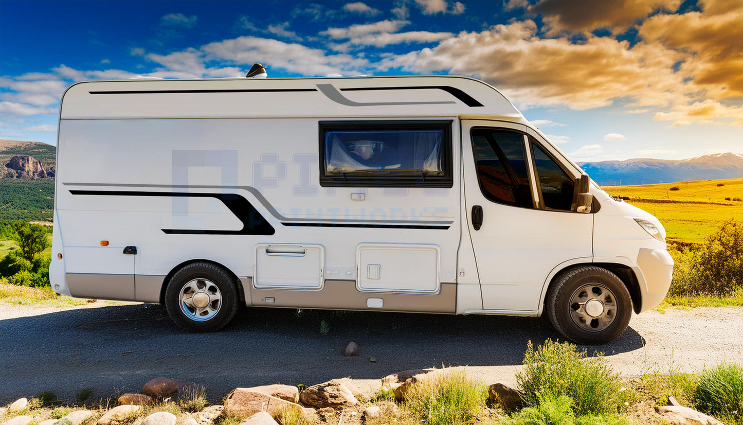 LWB Camper Vinyl Graphics Kit – 4pc Modern Line Decal Set by Pixel Printworks