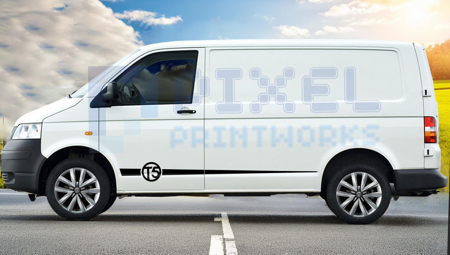 T5 Emblem Side Stripe Vinyl Decals with Thin Accent Line for VW Transporter T5