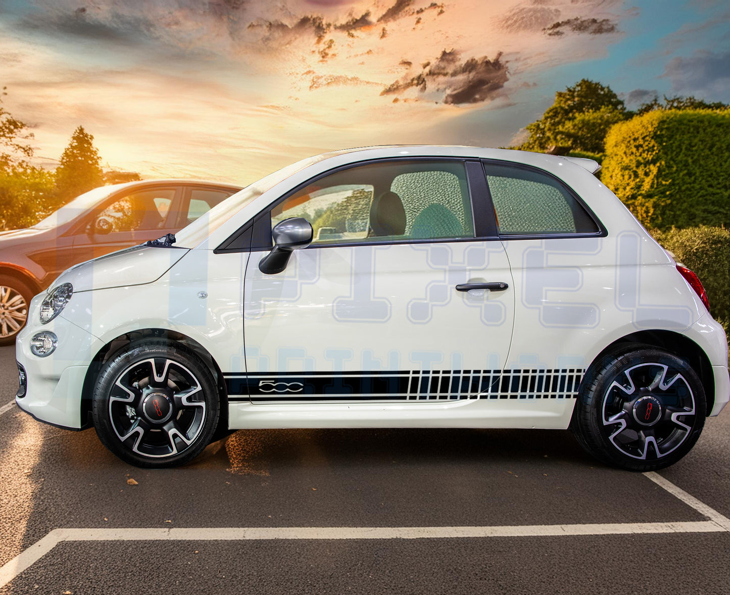 Fiat 500 Stuttered Side Stripe Decal – Broken Line Vinyl Graphic | Pixel Printworks