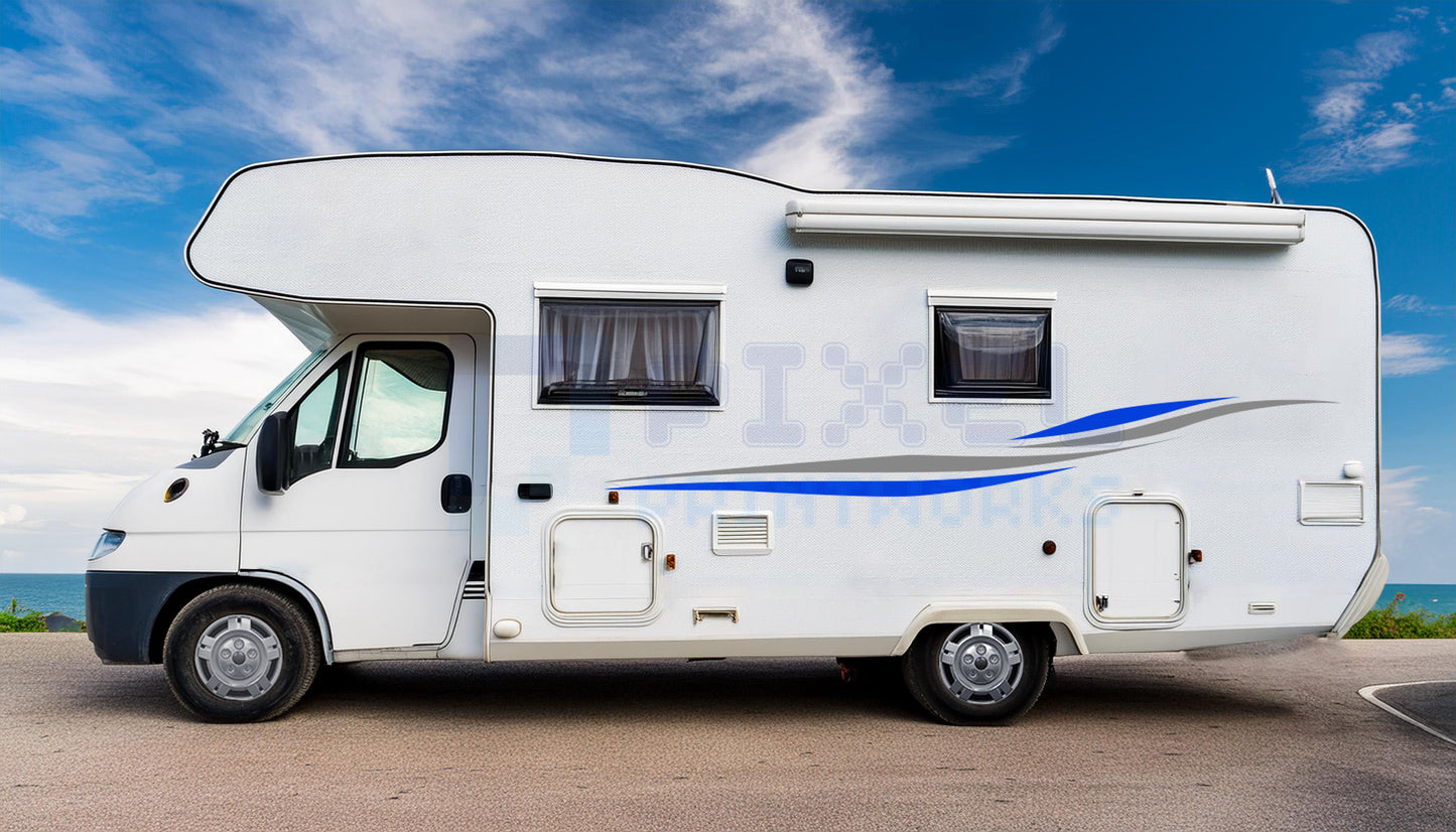 LWB Camper Vinyl Graphics Kit – 2pc Two-Colour Wave Decal Set by Pixel Printworks