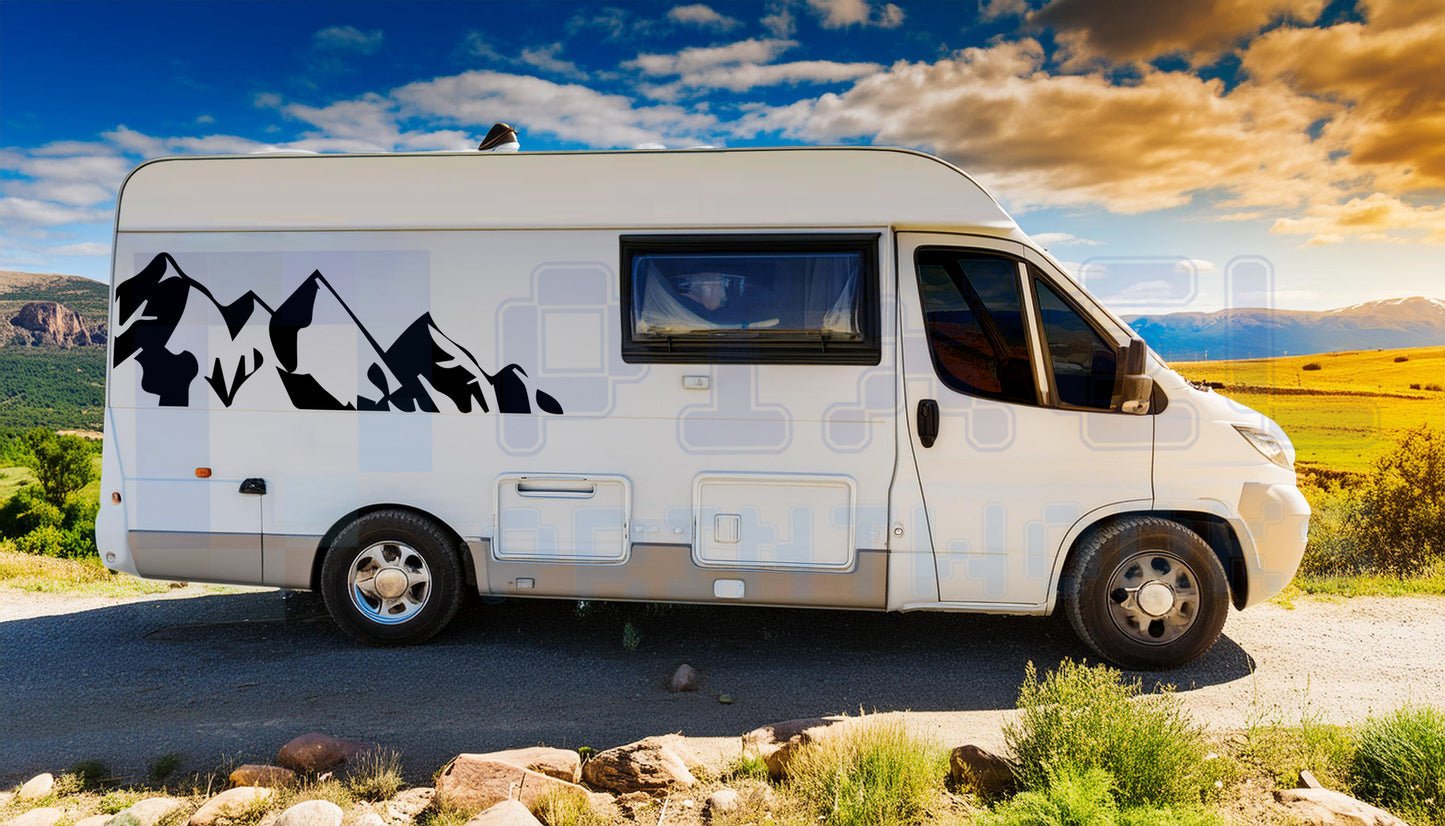LWB Campervan Large Side Panel Mountain Decals – 2pc Scenic Vinyl Set