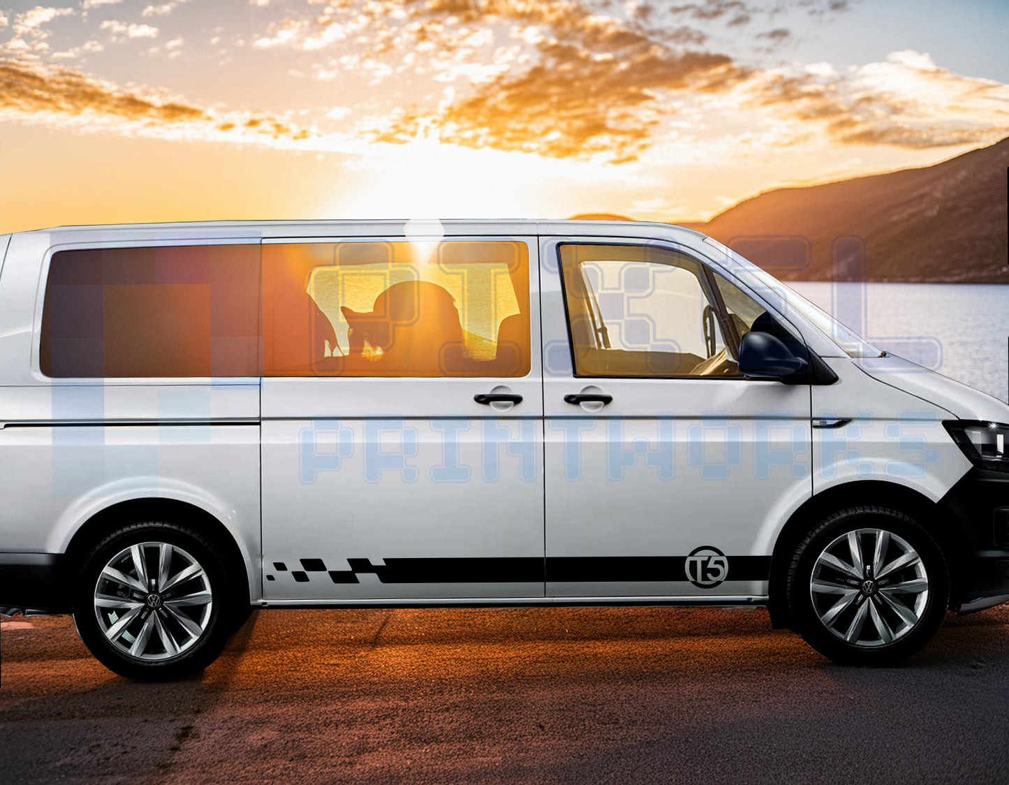 T5 Emblem Side Stripe Vinyl Decals with Stuttered Finish for VW Transporter T5 (2003–2015) – Pair by Pixel Printworks
