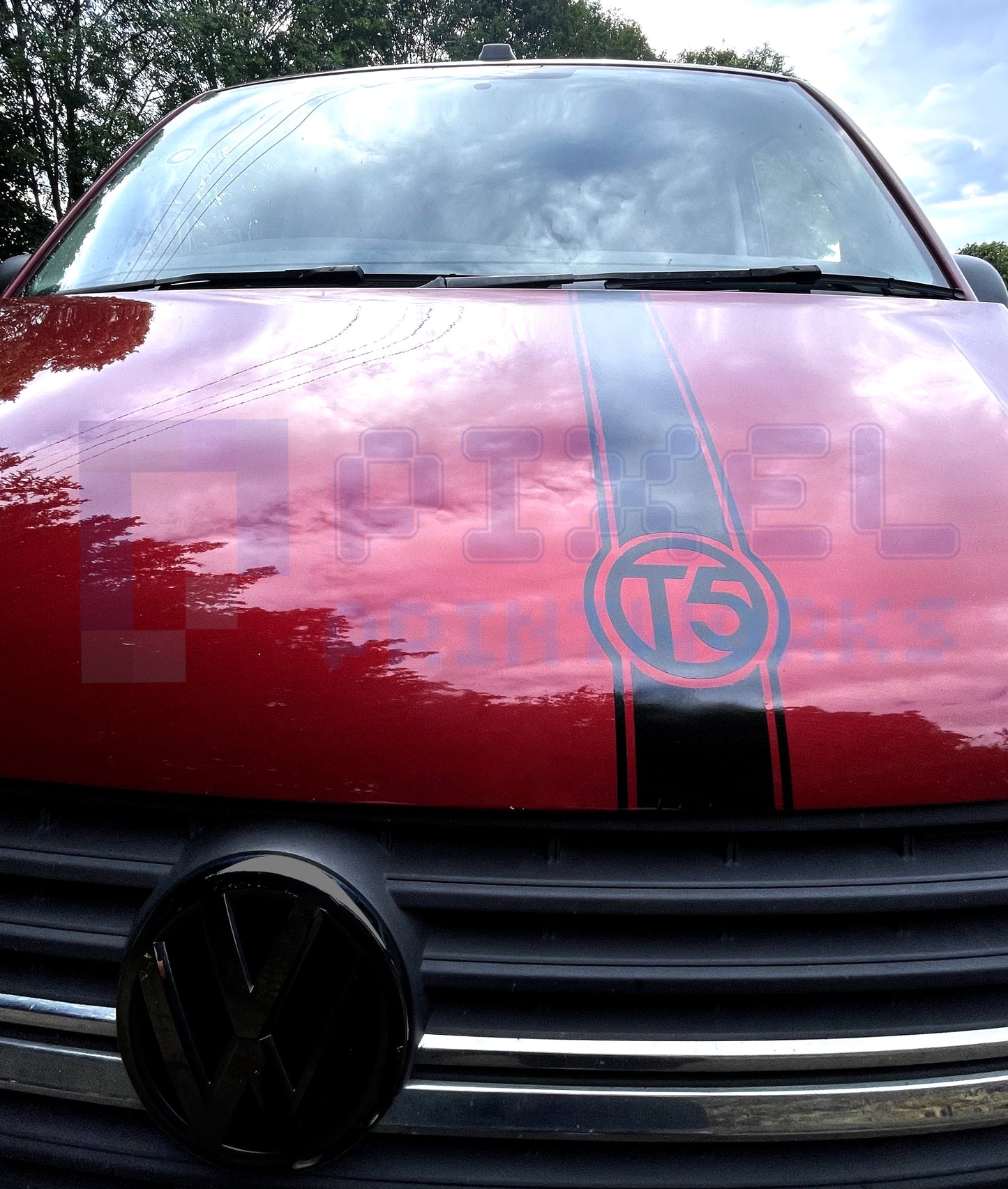 T5 Logo Bonnet Stripe Vinyl Decal for VW Transporter T5 (2003–2015) – Custom Van Graphic by Pixel Printworks
