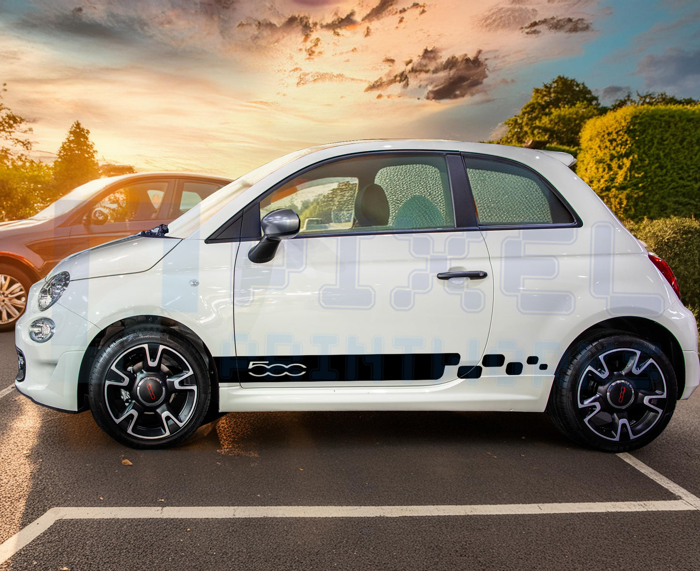 Fiat 500 Alt Checkered Side Stripe Decal – Unique Racing Vinyl Graphics | Pixel Printworks