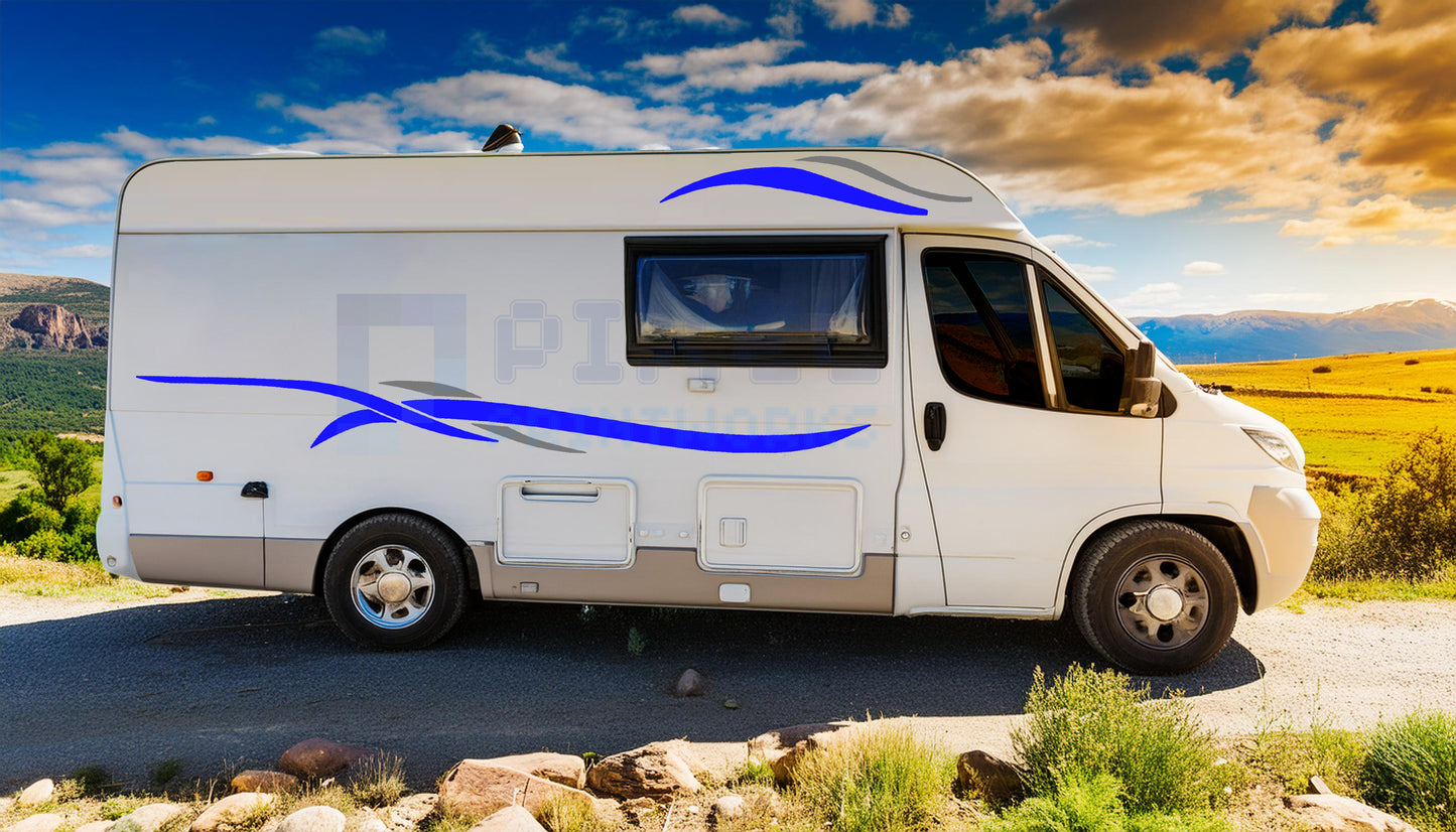 LWB Camper Vinyl Graphics Kit – 4pc Triple Wave Stripe Decal Set by Pixel Printworks