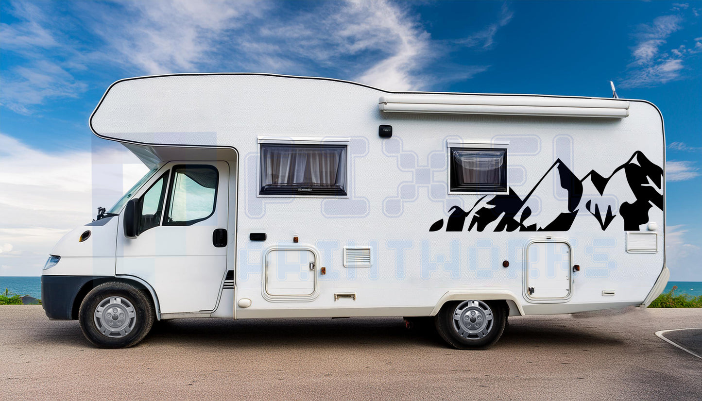 LWB Campervan Large Side Panel Mountain Decals – 2pc Scenic Vinyl Set