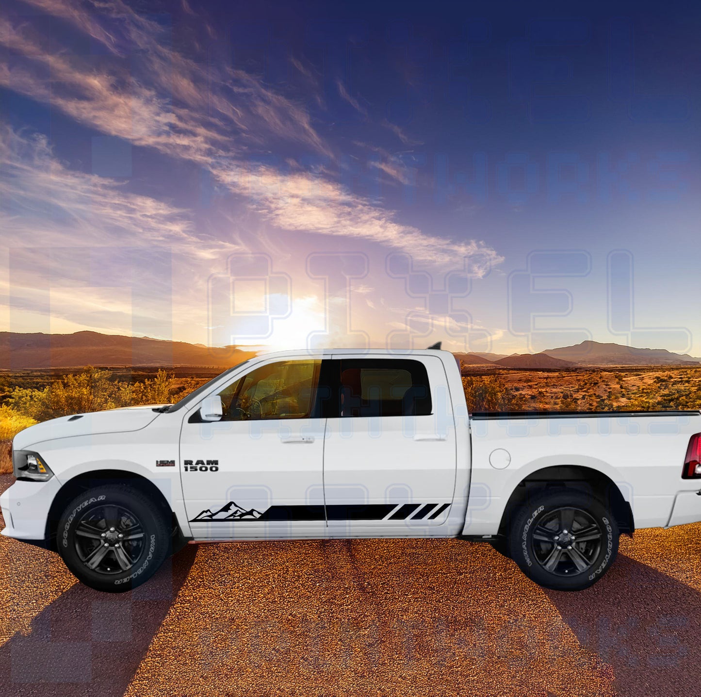 Mountain Side Stripe Vinyl Graphics Kit for Dodge Ram 1500 (2009–2018) – Outdoor-Inspired Design