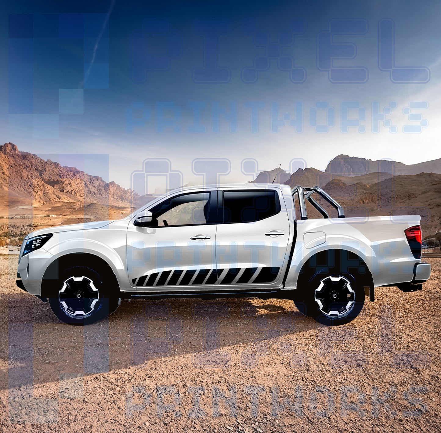 Stuttered Side Stripe Decals for Nissan Navara D23 (2014–Present) | Pixel Printworks