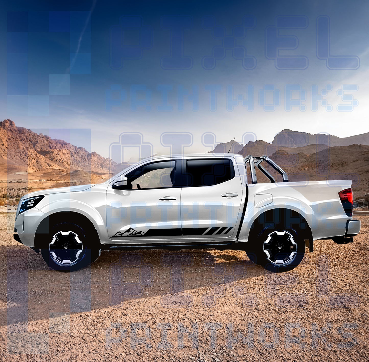 Mountains Side Stripe Decals for Nissan Navara D23 (2014–Present) | Pixel Printworks