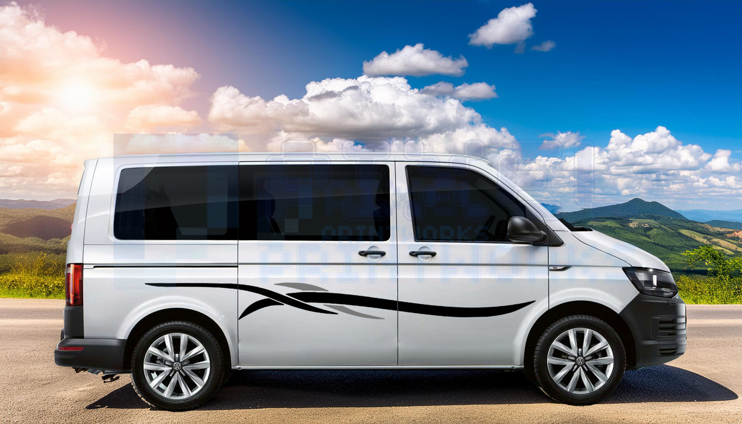 Campervan Vinyl Graphics Kit | Universal Decals | Fits (SWB & MWB) Transit, Transporter, Vivaro etc