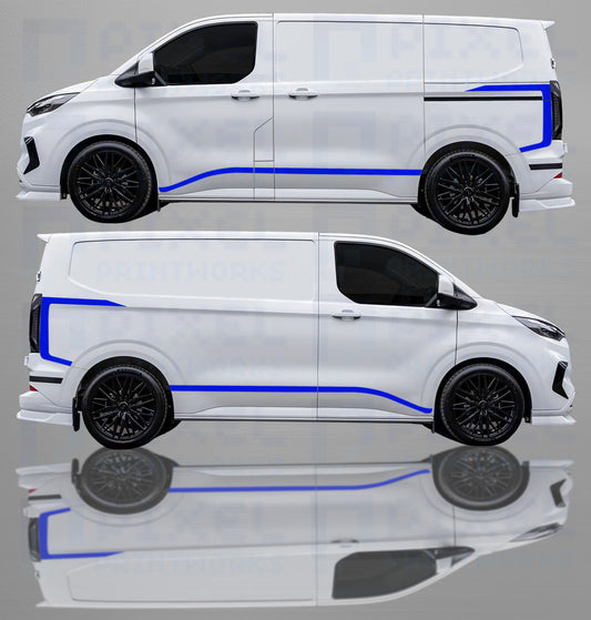 Ford Transit Custom 2023–2025 Side Stripes Vinyl Decal Kit – LWB & SWB Van Graphics | Pixel Printworks