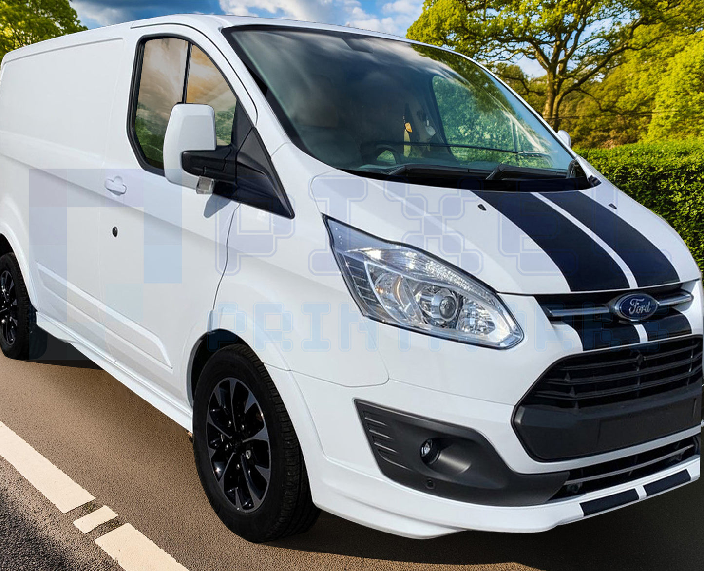 Ford Transit Custom Complete Stripe Bundle – Side Stripes, Bonnet Stripes & Rear Door Decal Kit | Pixel Printworks