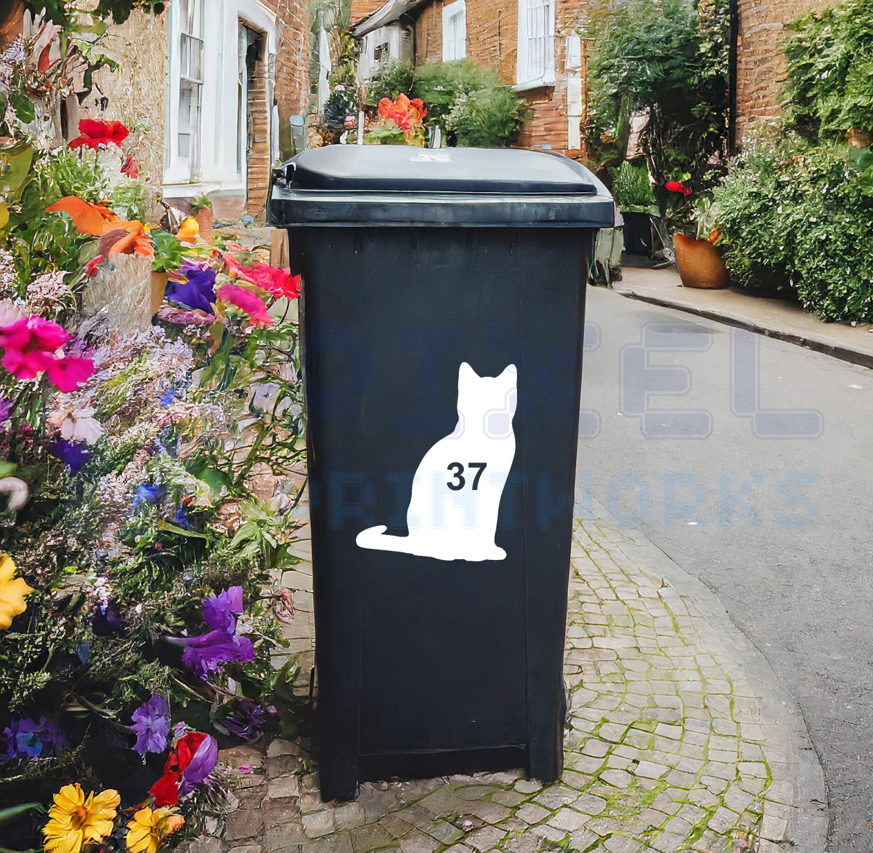 Personalised Wheelie Bin Sticker – Cat Silhouette | Vinyl Decal Pack