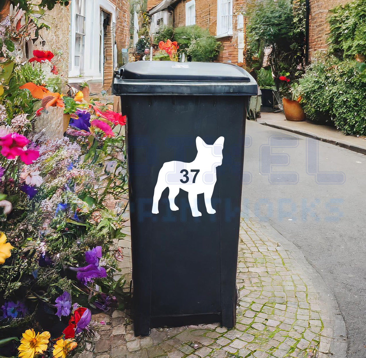 Personalised Wheelie Bin Sticker – French Bulldog Silhouette | Vinyl Decal Pack