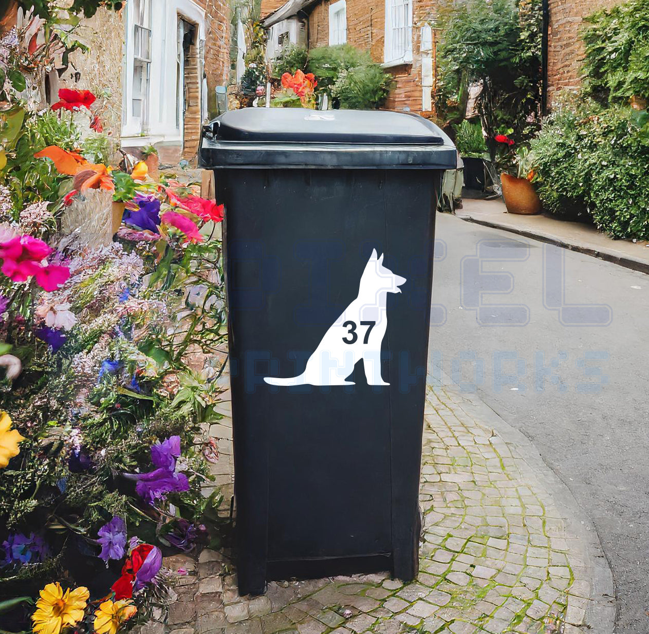 Personalised Wheelie Bin Sticker – German Shepherd Silhouette | Vinyl Decal Pack