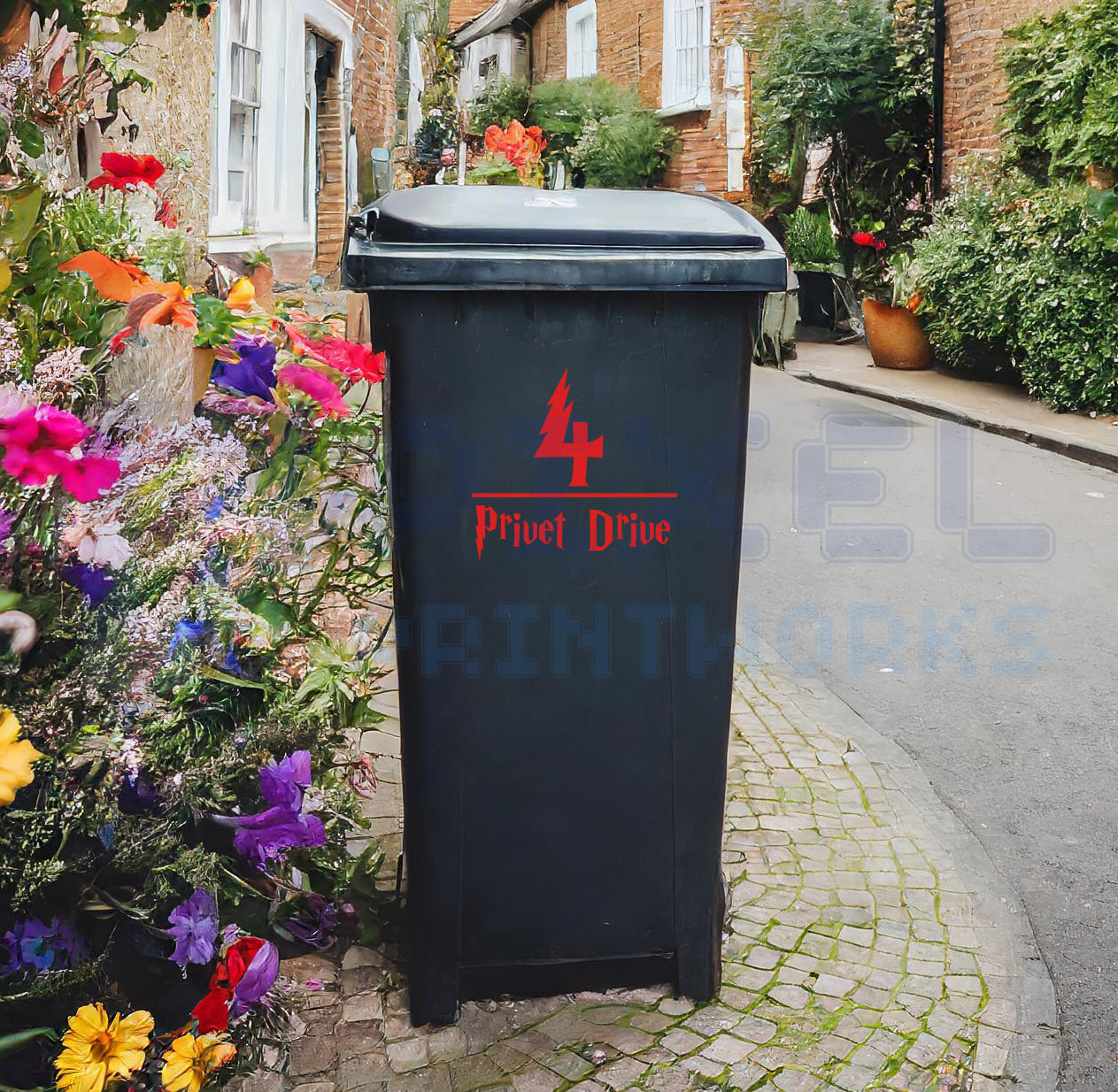 Personalised Wheelie Bin Sticker – Magical Wizard Font – Number & Street Name | Vinyl Decal Pack