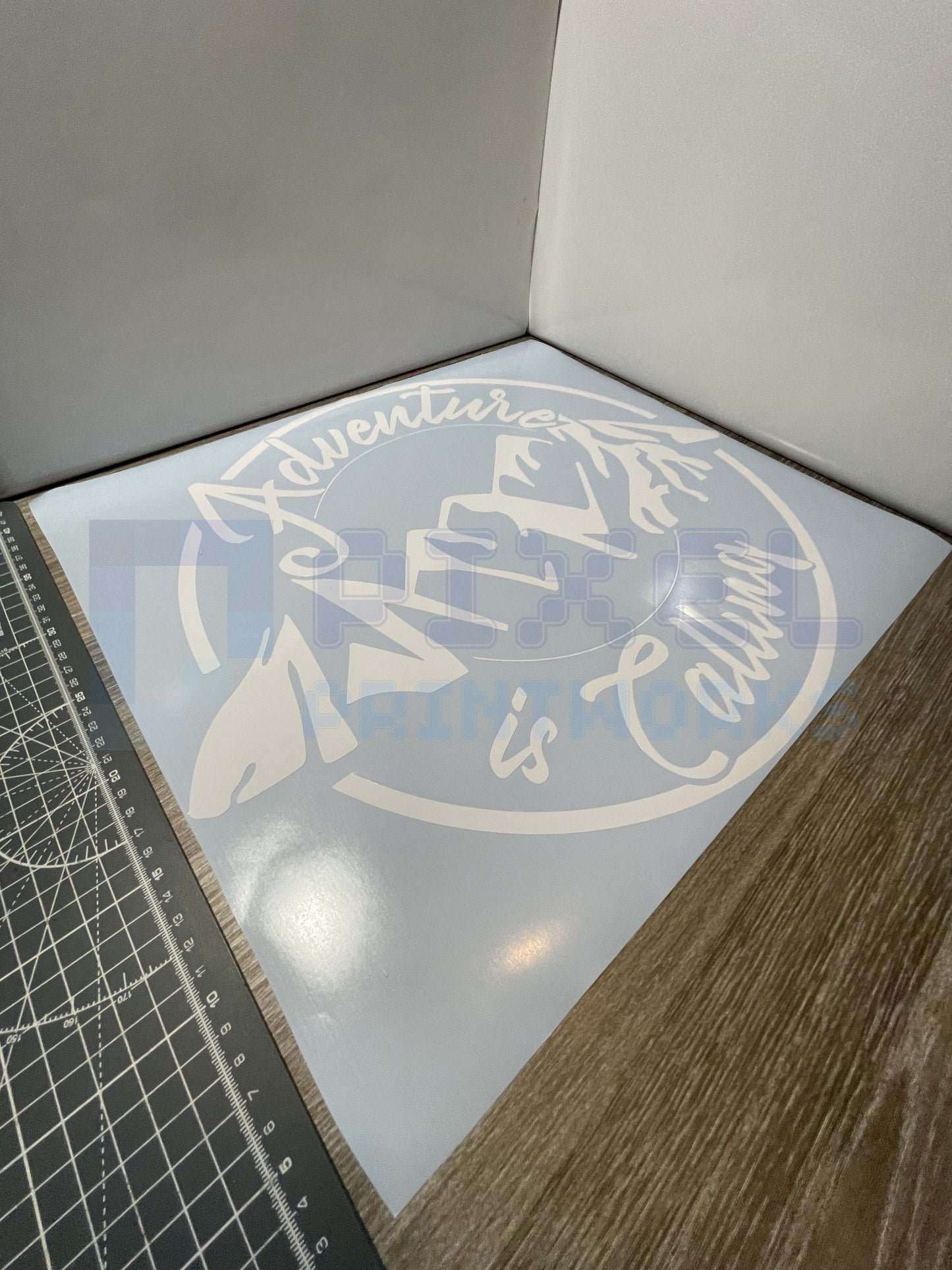 Adventure Is Calling Mountain Script Decal – Vinyl Sticker for Campervans & Motorhomes | Pixel Printworks