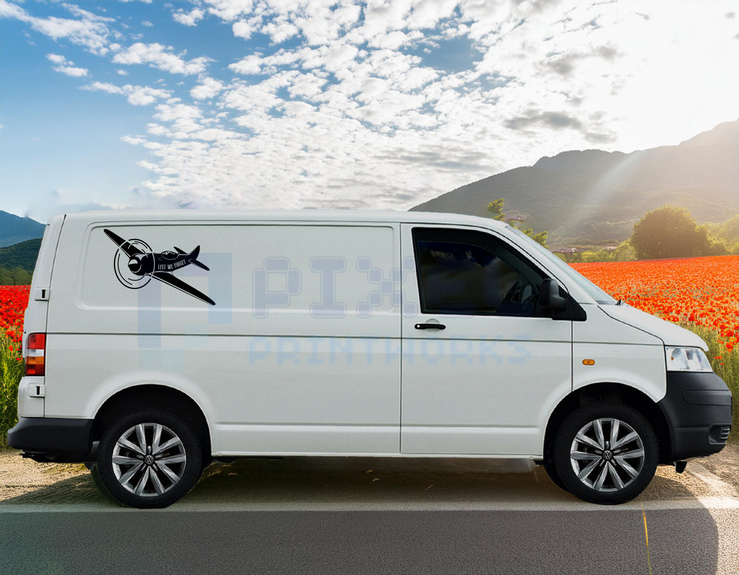 Lest We Forget Plane Vinyl Decal – WW2 Tribute Sticker for Vans, Campers & Motorhomes