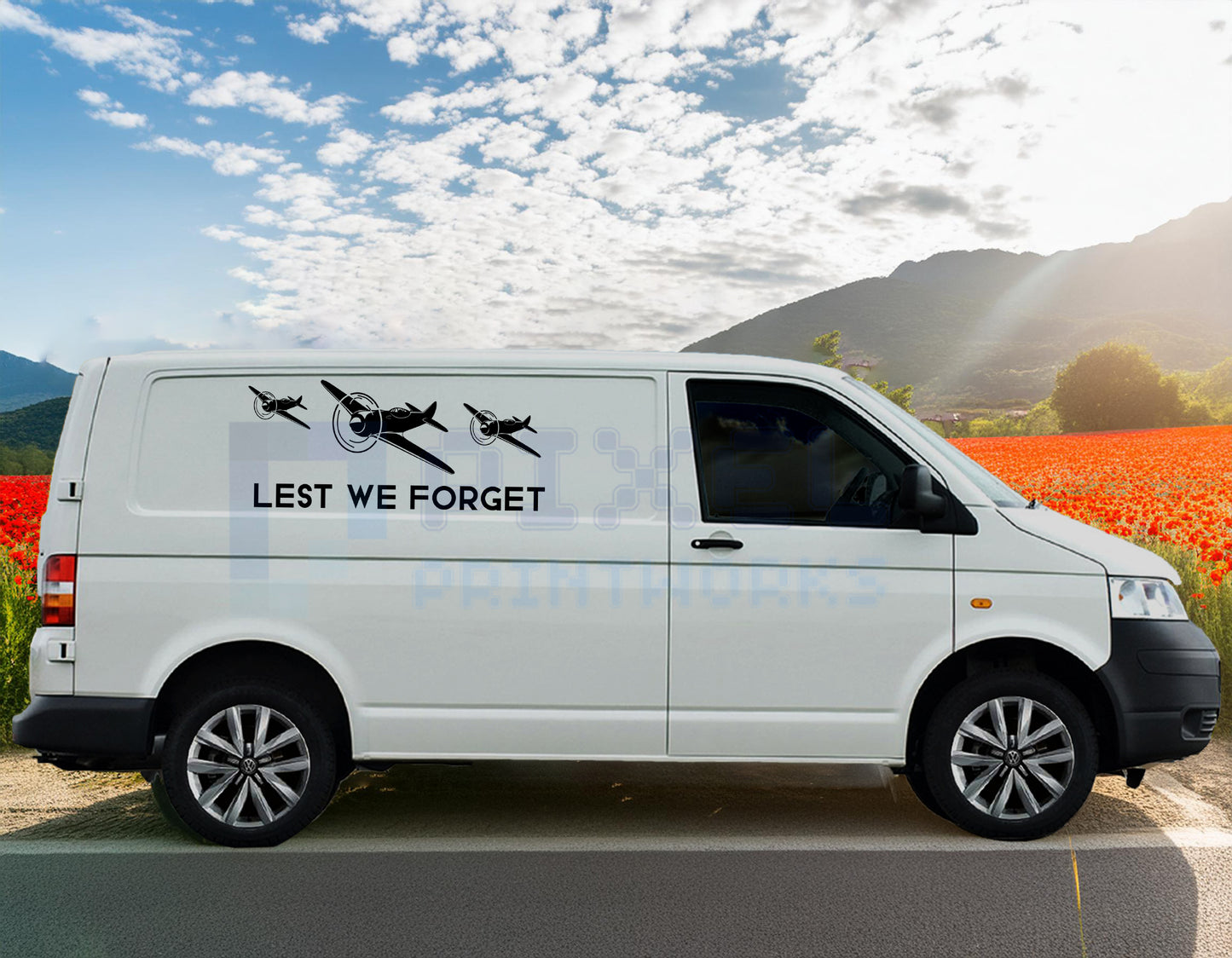 Lest We Forget 3 Planes Vinyl Decal Sticker – Memorial Graphic for Vans, Campers & Motorhomes