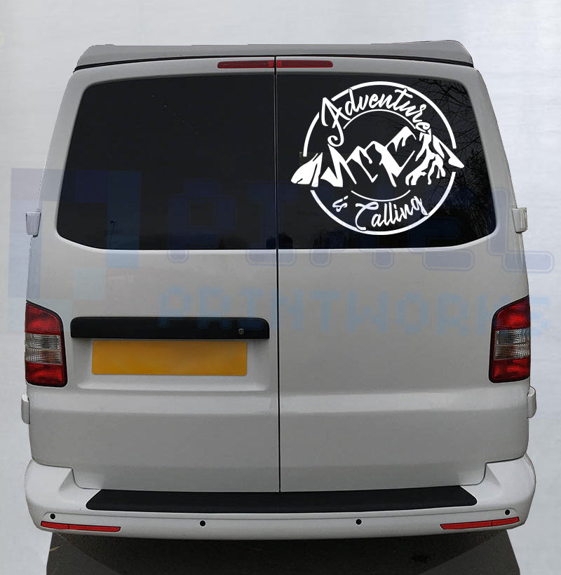 Adventure Is Calling Mountain Script Decal – Vinyl Sticker for Campervans & Motorhomes | Pixel Printworks