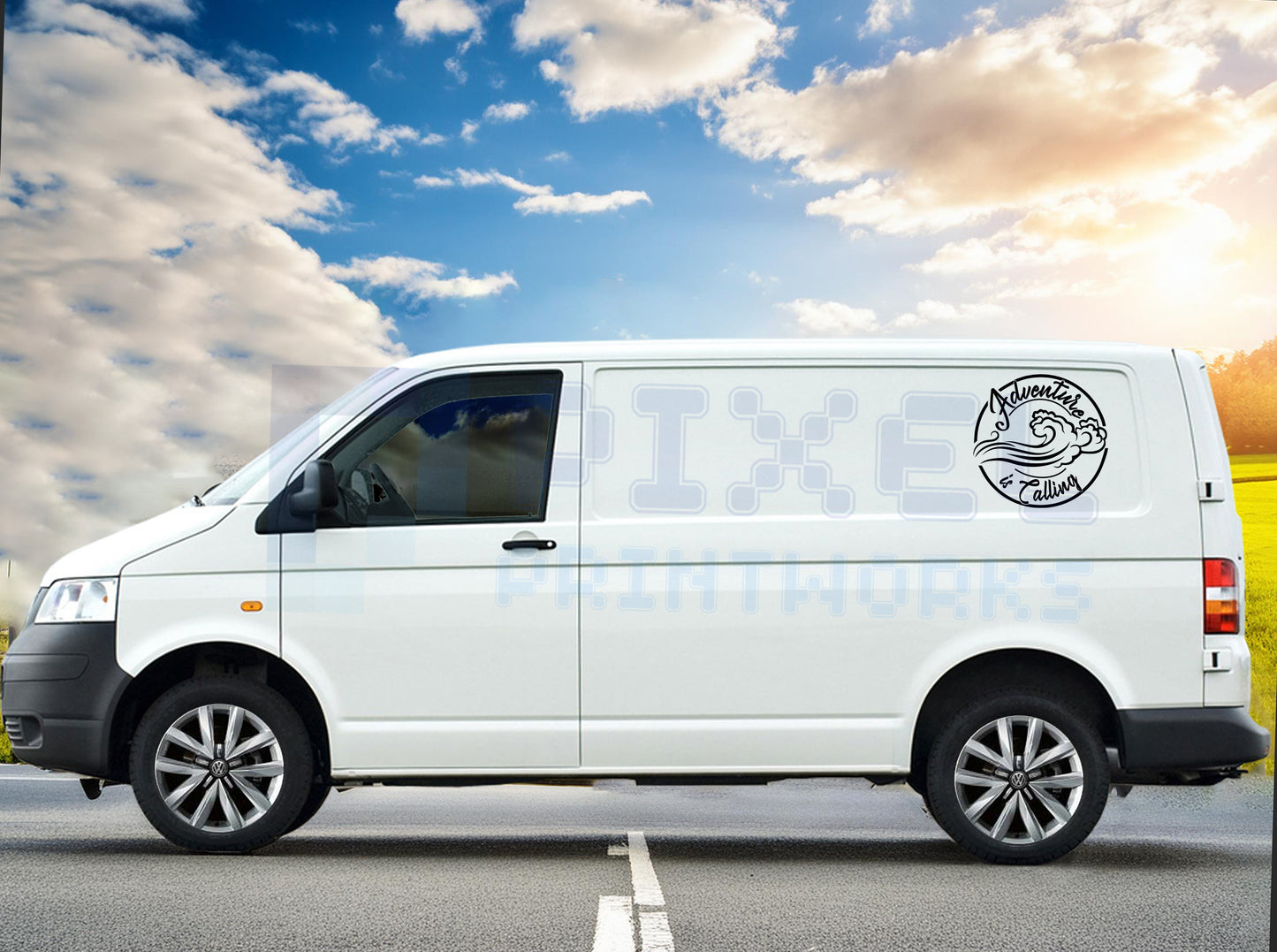 Adventure Is Calling Waves Script Decal – Ocean Vinyl Sticker for Campervans & Motorhomes | Pixel Printworks
