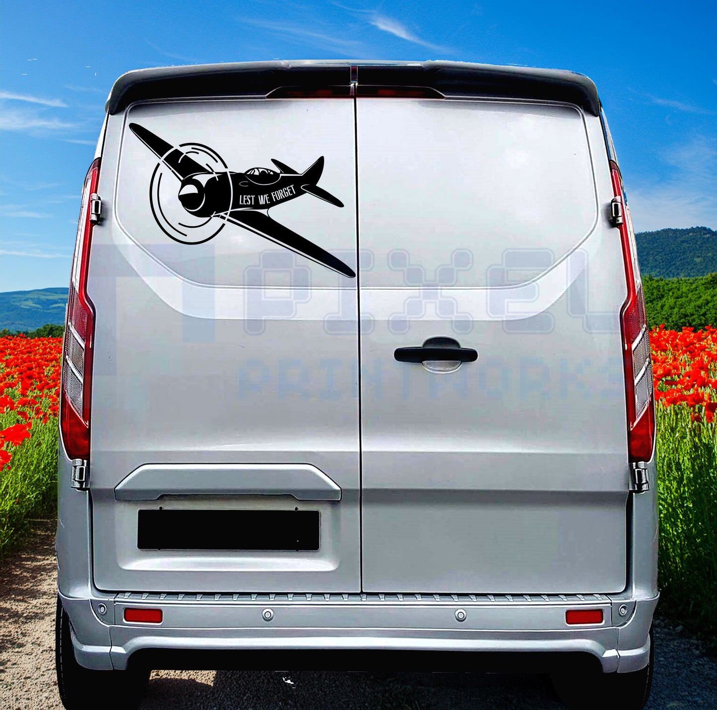 Lest We Forget Plane Vinyl Decal – WW2 Tribute Sticker for Vans, Campers & Motorhomes
