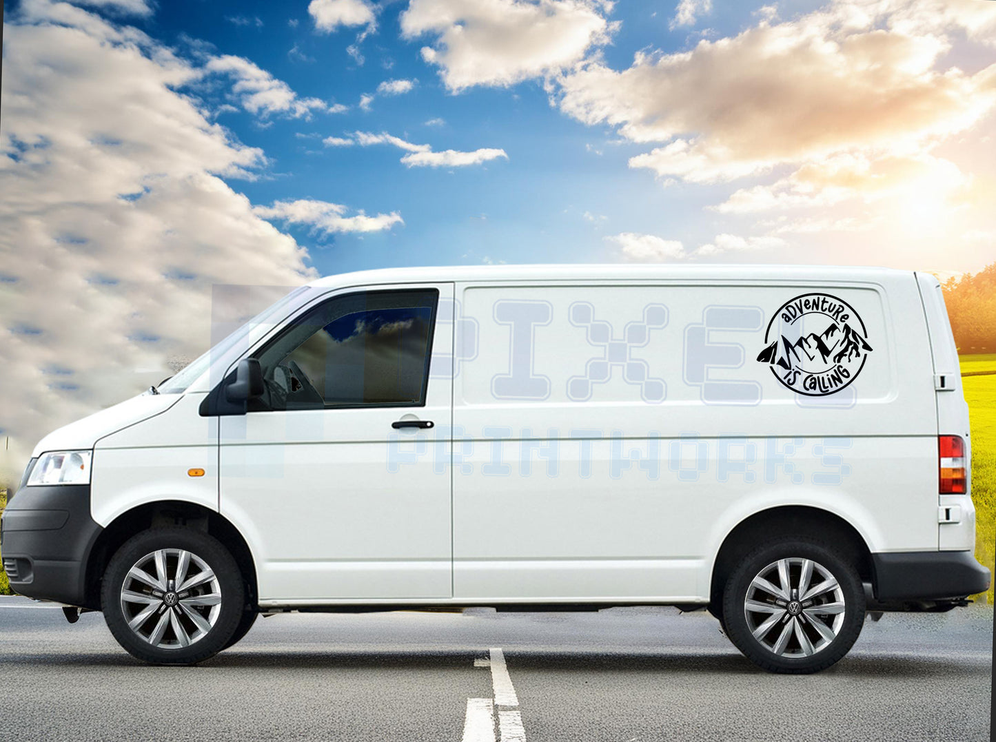 Adventure Is Calling Mountain Decal – Vinyl Sticker for Campervans & Motorhomes | Pixel Printworks