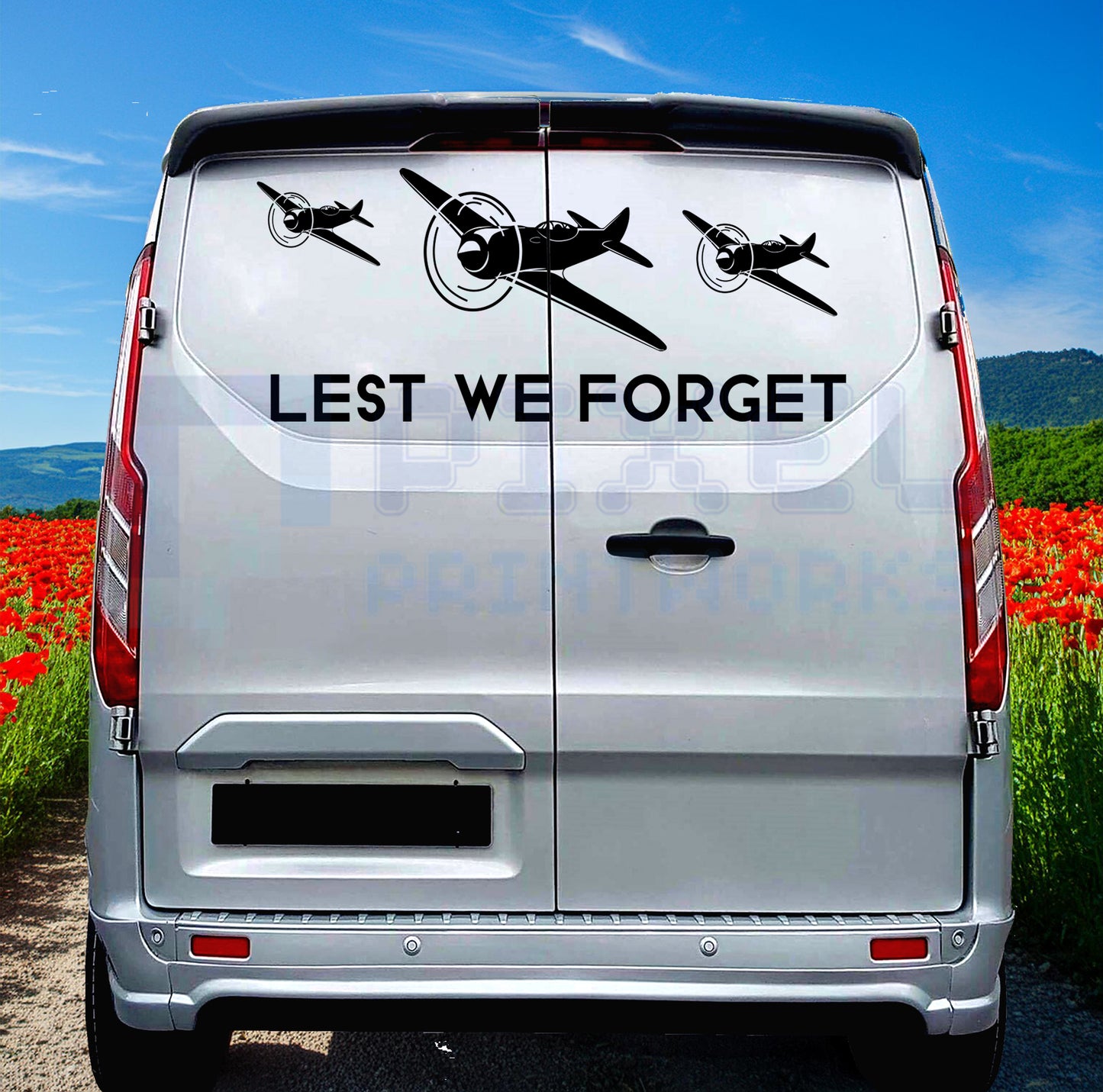Lest We Forget 3 Planes Vinyl Decal Sticker – Memorial Graphic for Vans, Campers & Motorhomes