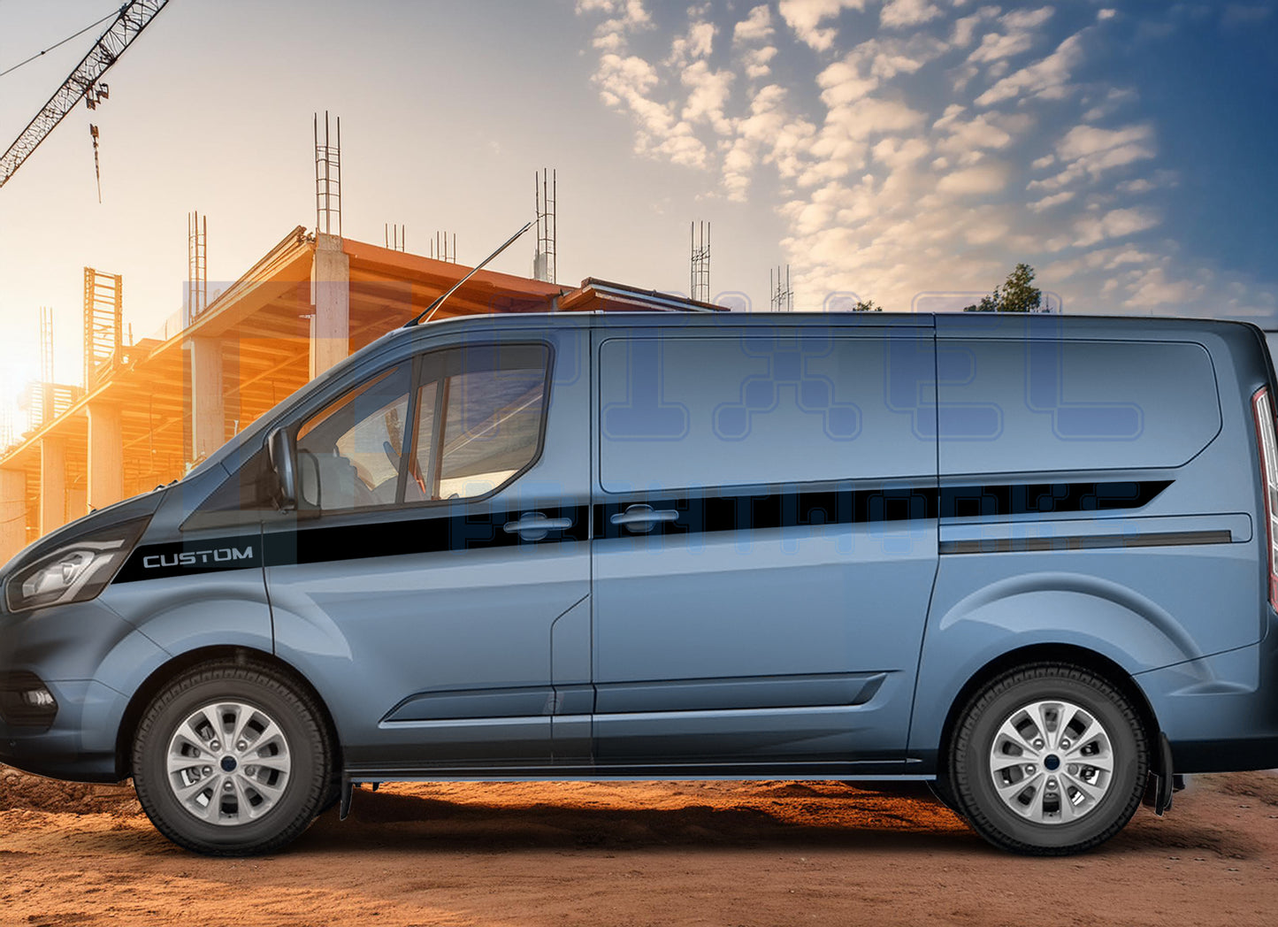 Ford Transit Custom MK8 XL Upper Door Stripe Decal – Vinyl Graphic Kit (2014–2023) | Pixel Printworks