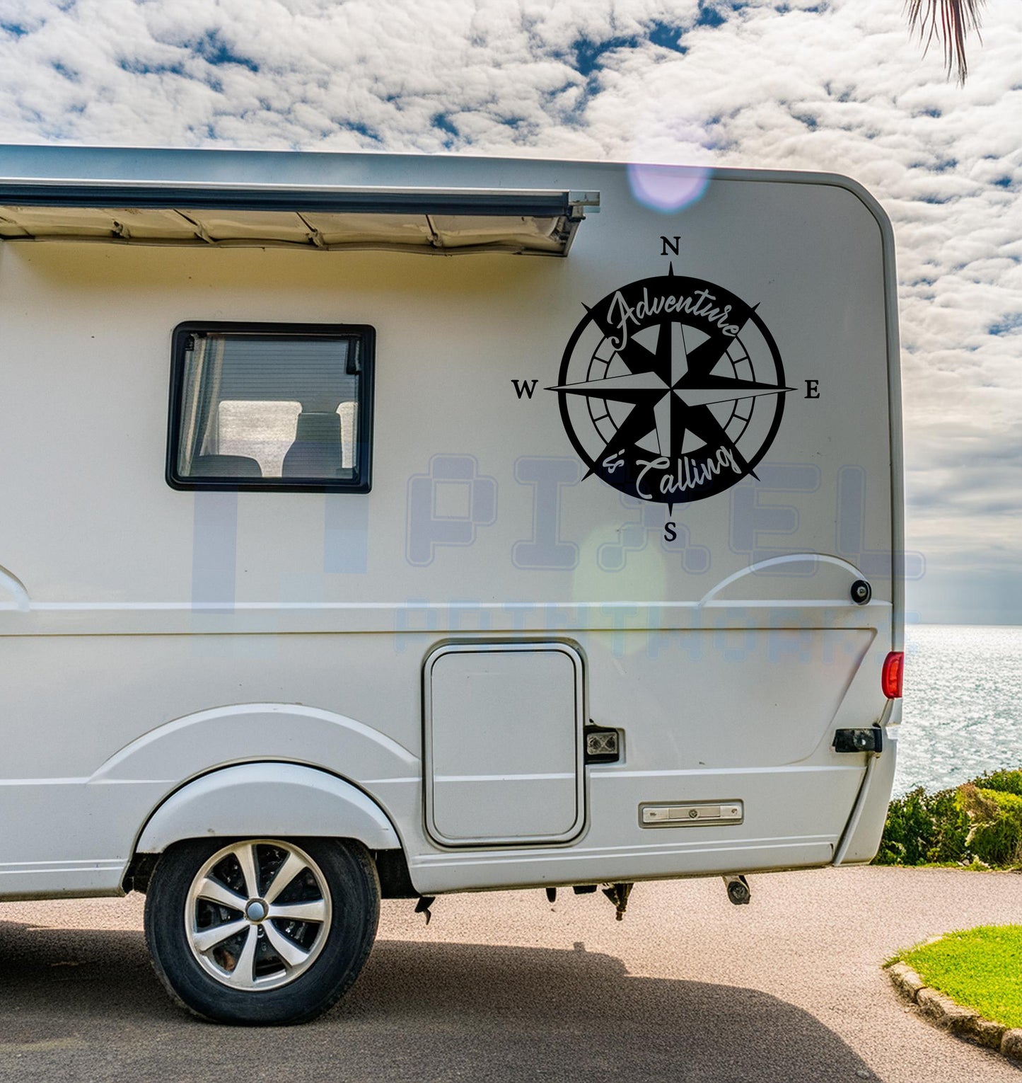 Adventure Is Calling Compass Decal – Vinyl Sticker for Campervans & Motorhomes | Pixel Printworks