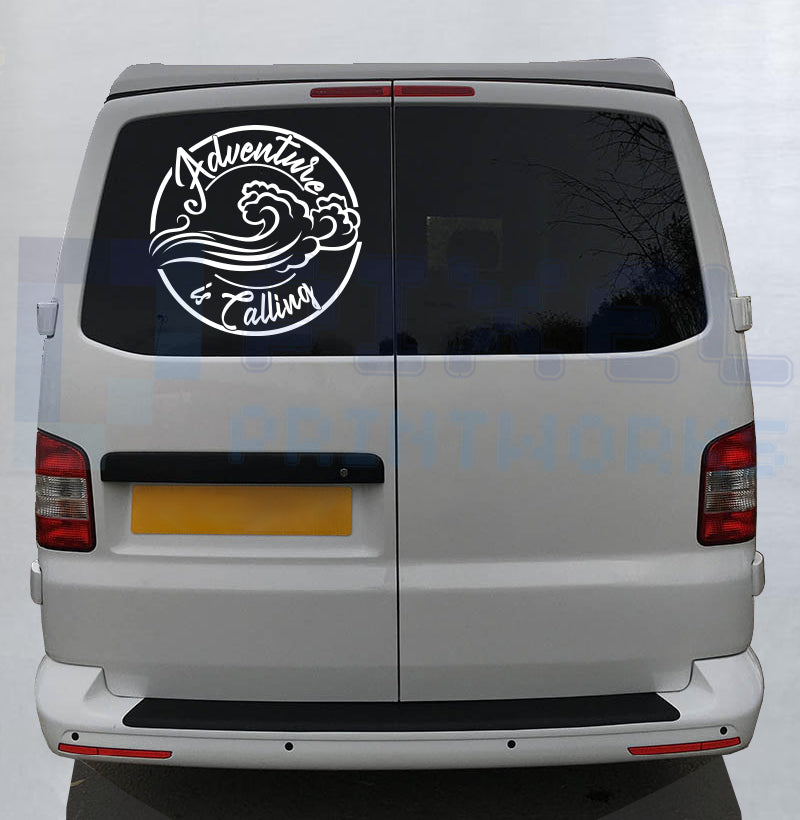 Adventure Is Calling Waves Script Decal – Ocean Vinyl Sticker for Campervans & Motorhomes | Pixel Printworks