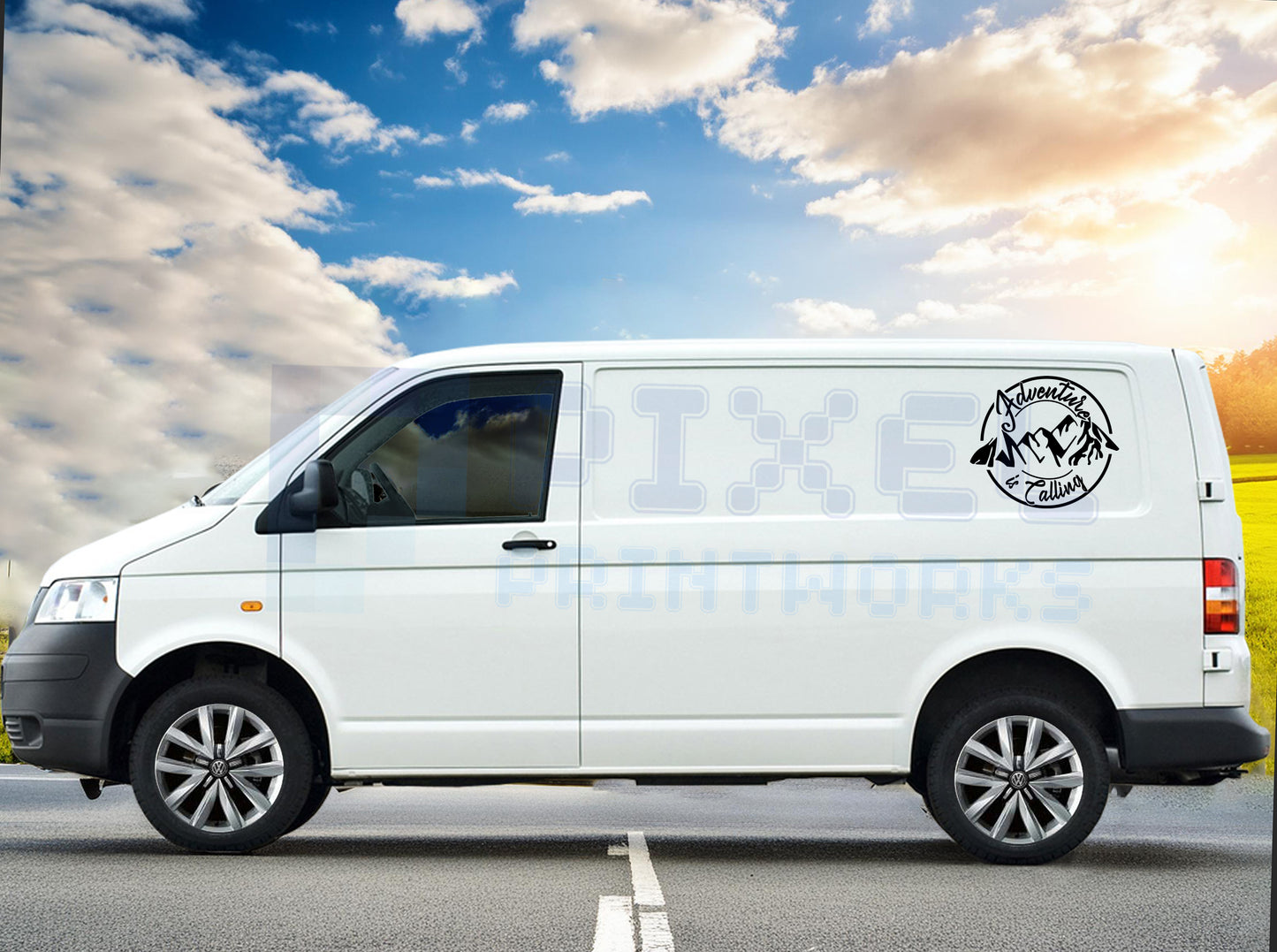 Adventure Is Calling Mountain Script Decal – Vinyl Sticker for Campervans & Motorhomes | Pixel Printworks