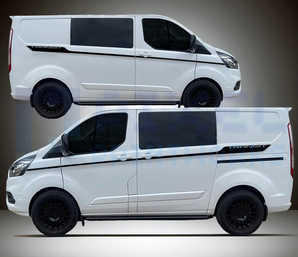 Ford Transit Custom MK8 Side Stripe Decal – “TRANSIT” Text Vinyl Graphic Kit (2014–2023) | Pixel Printworks