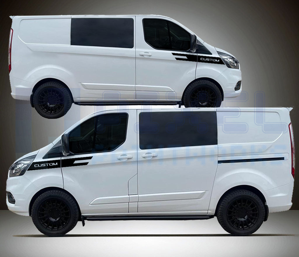 Ford Transit Custom Front Panel Stripe Decal with “Custom” Text – Vinyl Graphic Kit (2014–2023)