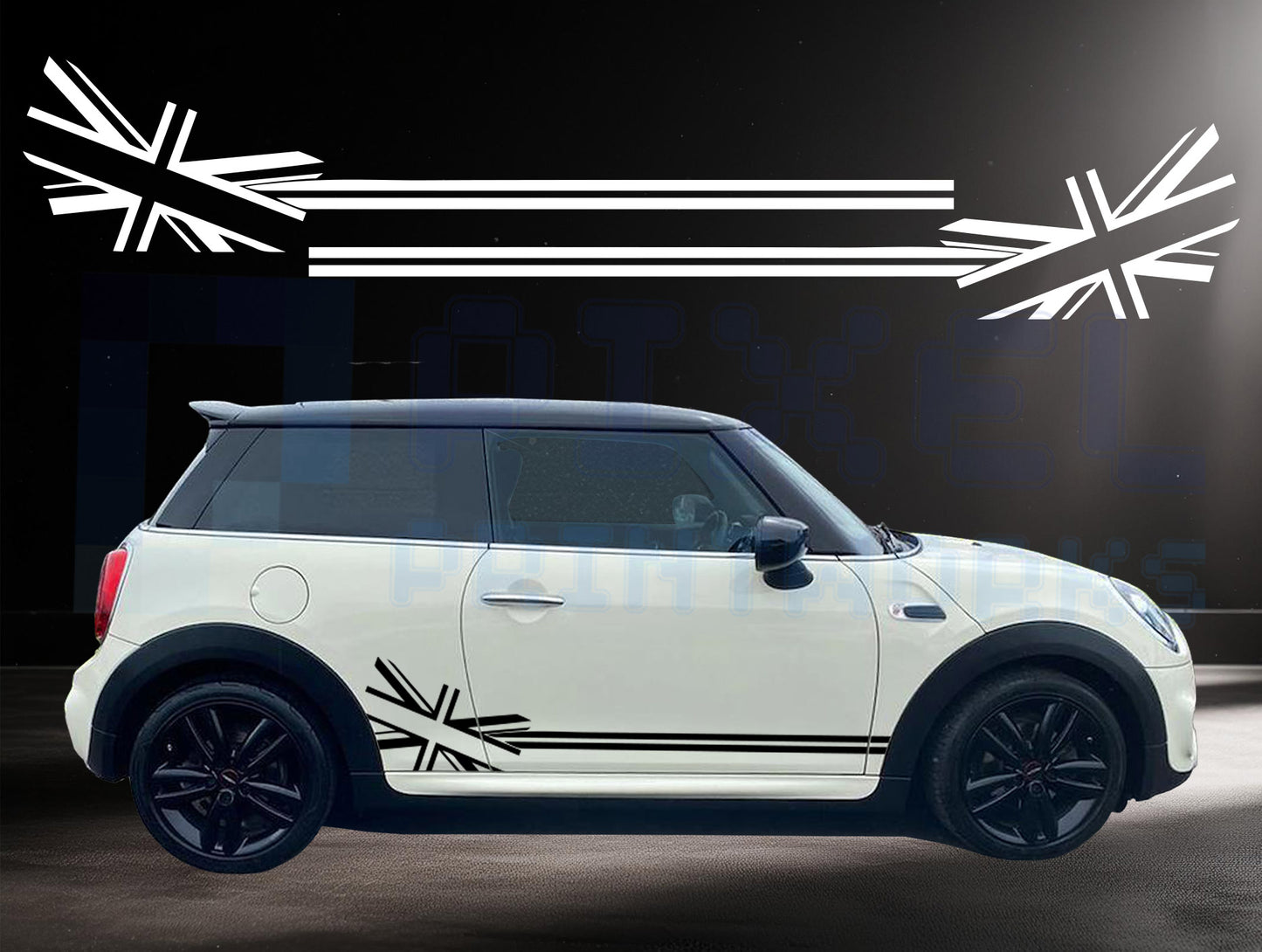 Mini Cooper Union Jack 2-Lines Flag Side Stripe Decals | Vinyl Graphics Kit (2006-2023) | R50 R56 F56 All Models