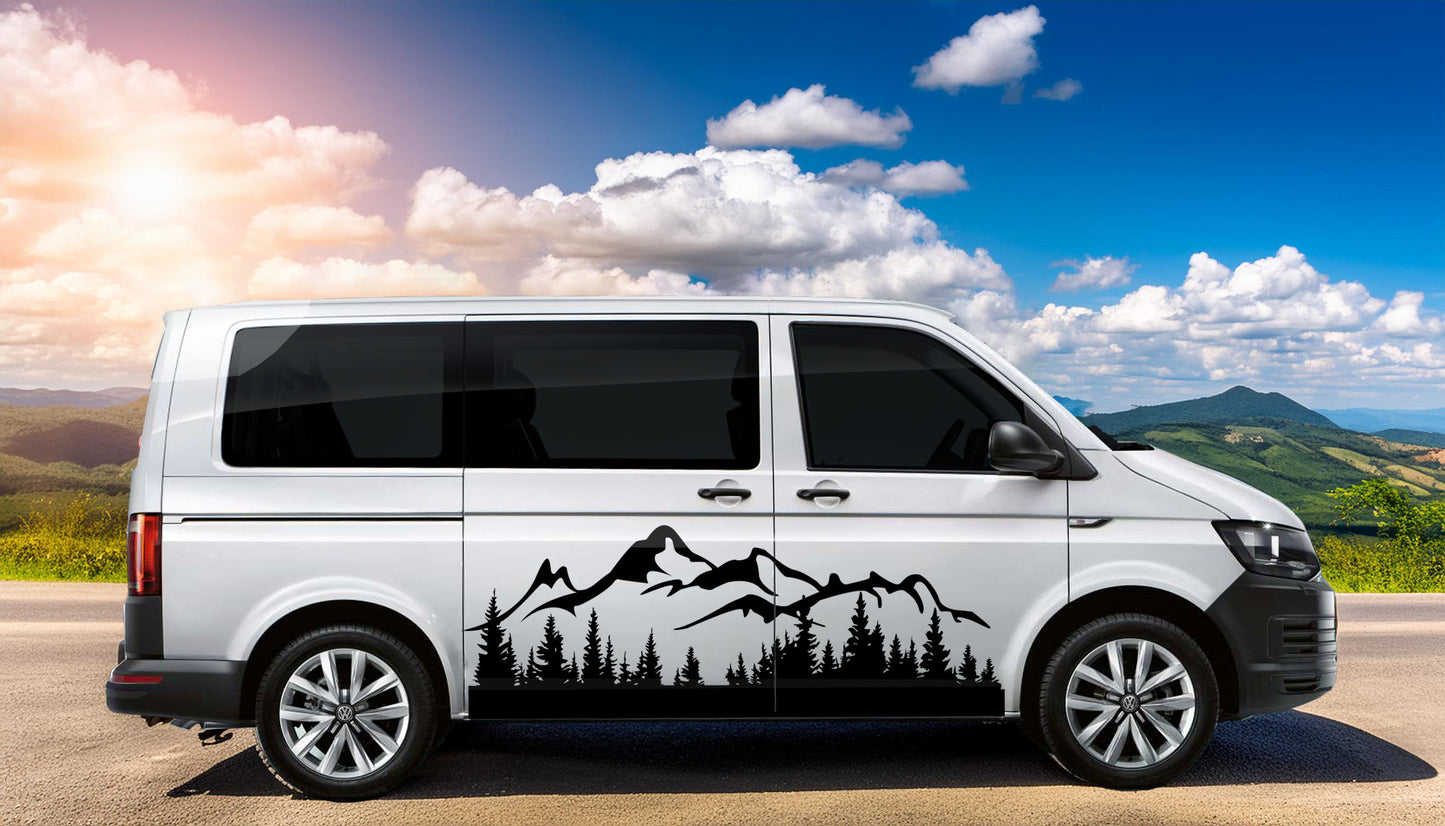SWB Campervan Side Mountain & Trees Decals – 2pc Scenic Vinyl Set