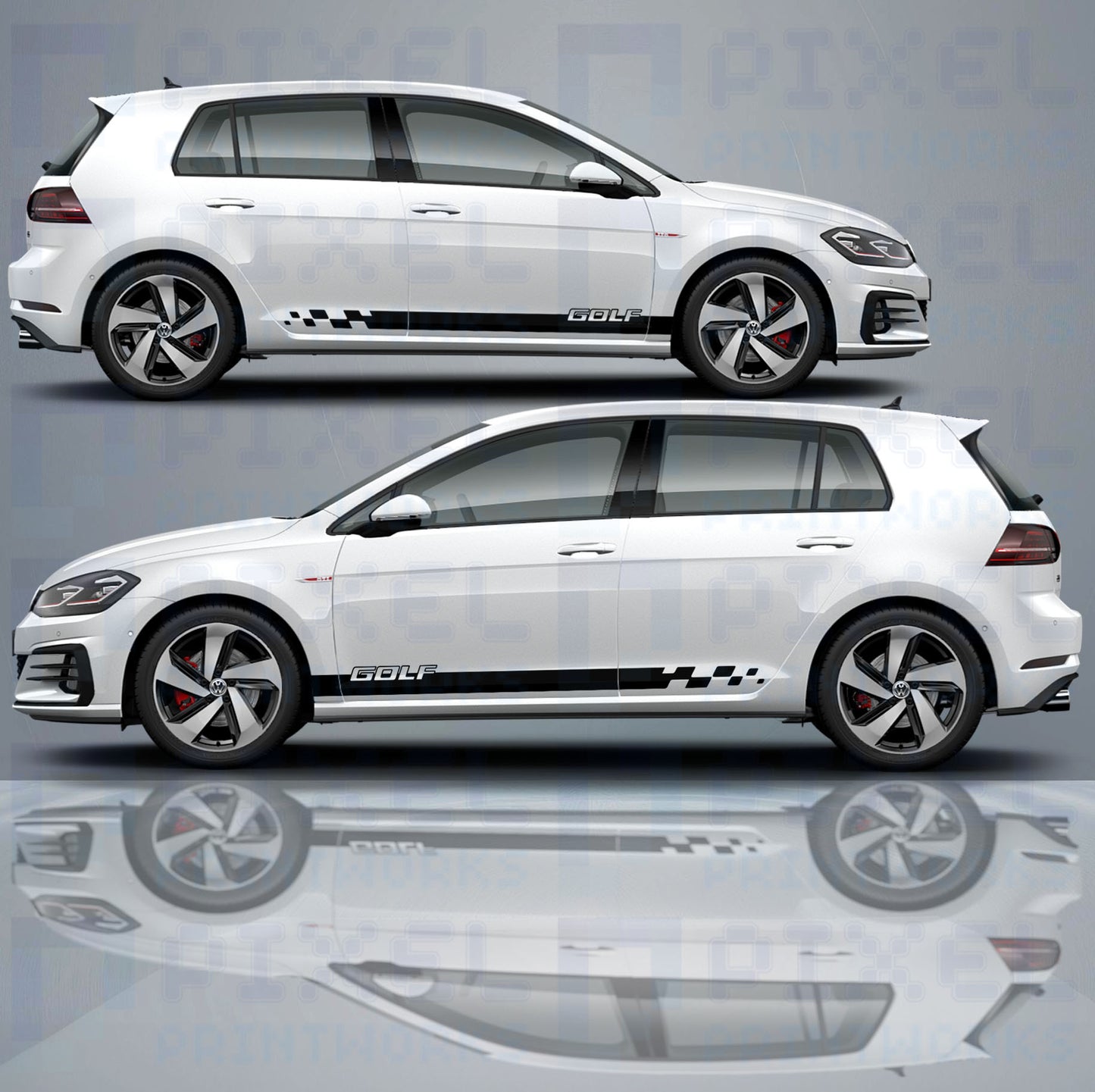 VW Golf Side Stripe Decals – Alternate “GOLF” Logo Stripe Design (Fits MK6 & MK7)